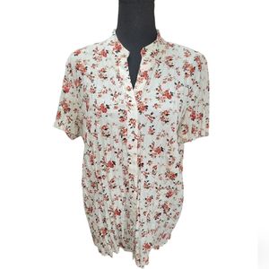 Como by Fred David pleated floral blouse mandarin collar xl
